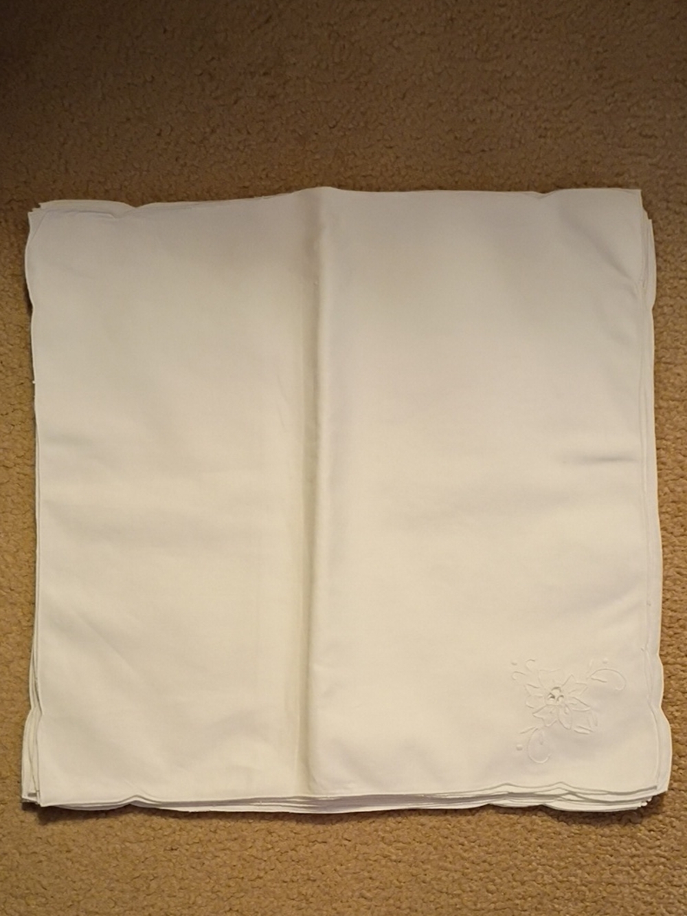 Embroidered Corner White Dining Napkins - Set of 12 Napkins 16"x16"